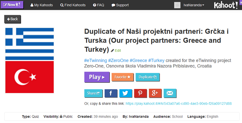 Kahoot! eTwinning project Zero-One